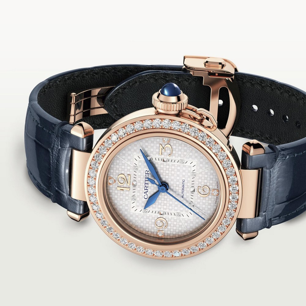 Đồng Hồ Cartier Pasha De Cartier Watch 35mm Nữ Xanh Trắng Vàng Hồng